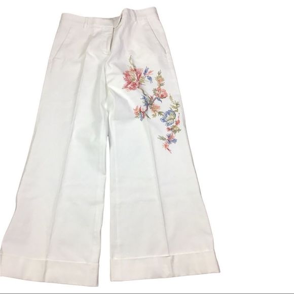 QL2 Quelledue Pants - QL2 QUELLEDUE Melody White Embroidered Wide Leg Trousers NWT